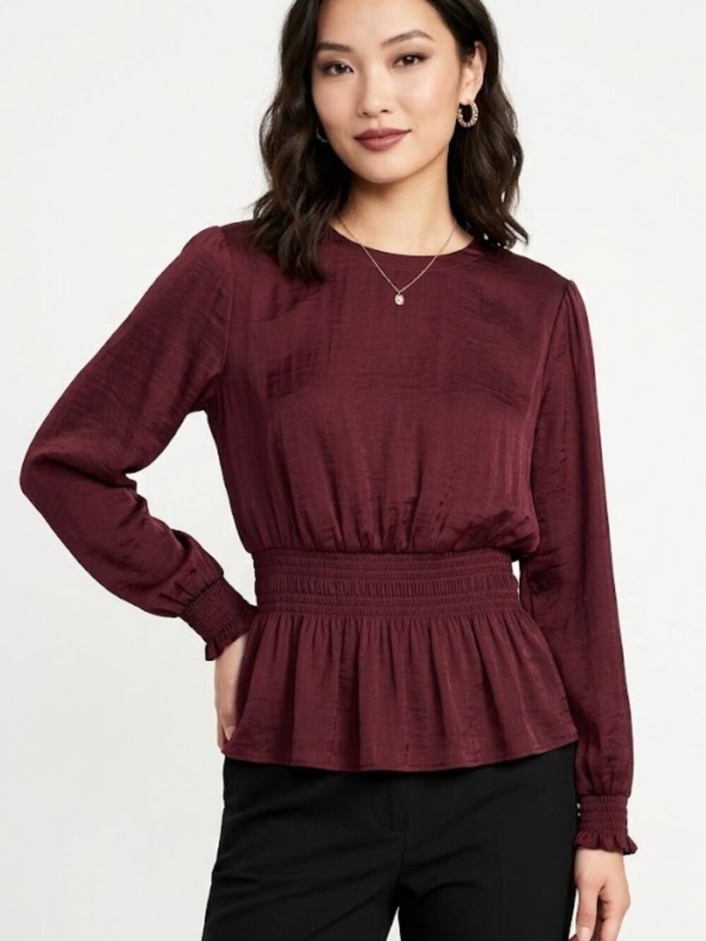 Naked Zebra Smocked-Waist Peplum Blouse
